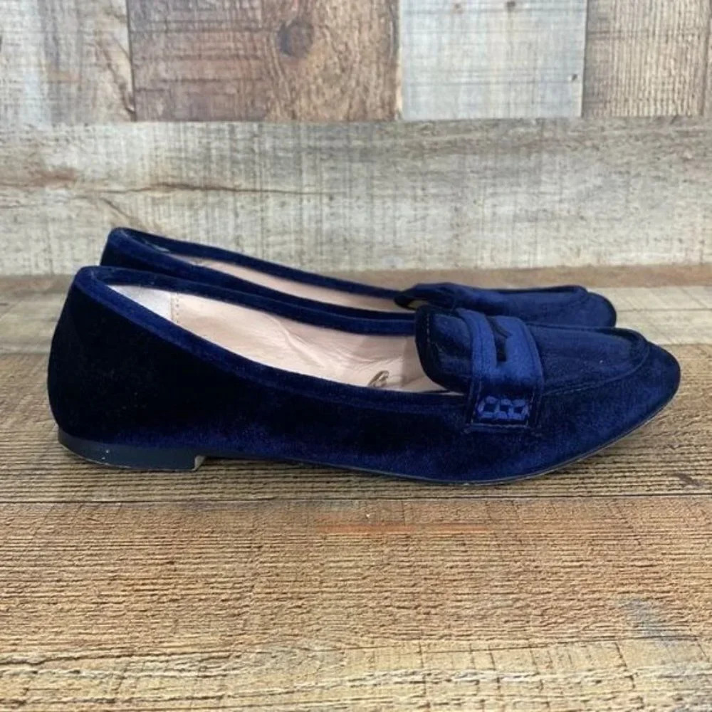 Zara TRF Blue Velvet Loafers Shoes‎ Womens 35 Slip On Flats